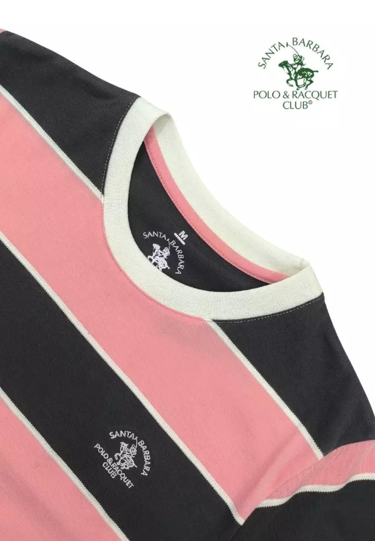 Striped T-Shirt For Men With Logo Embroidery On Chest - Pink