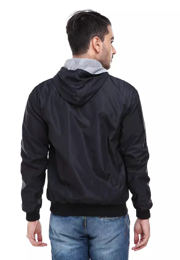 Clover Jaket Parasut Hoodie Pria 2 IN 1 Casual Jacket Two Tone Material Despo Parka Fleece ORIGINAL - Black Gray