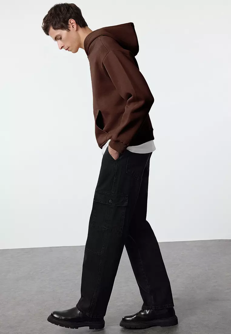 Dark Brown Oversize/Wide Cut Back Embroidered Detailed Hooded Sweatshirt TMNAW25SW00142