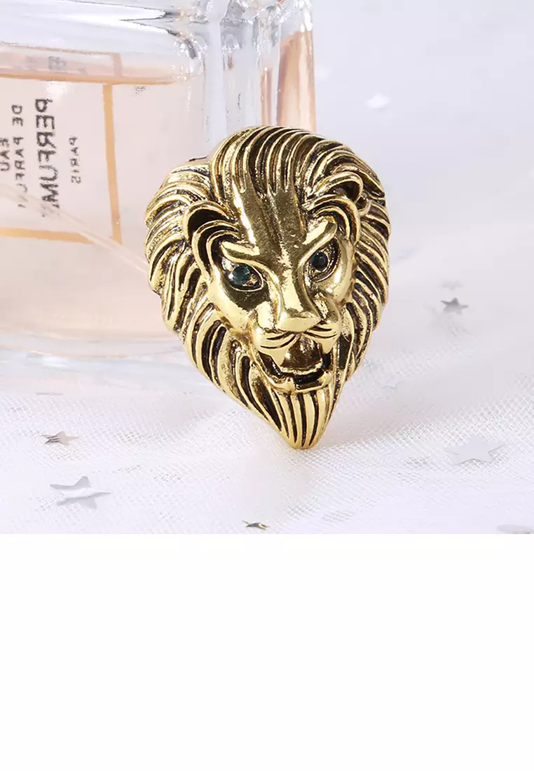 Fashion Domineering Plated Gold Lion Head Brooch with Cubic Zirconia