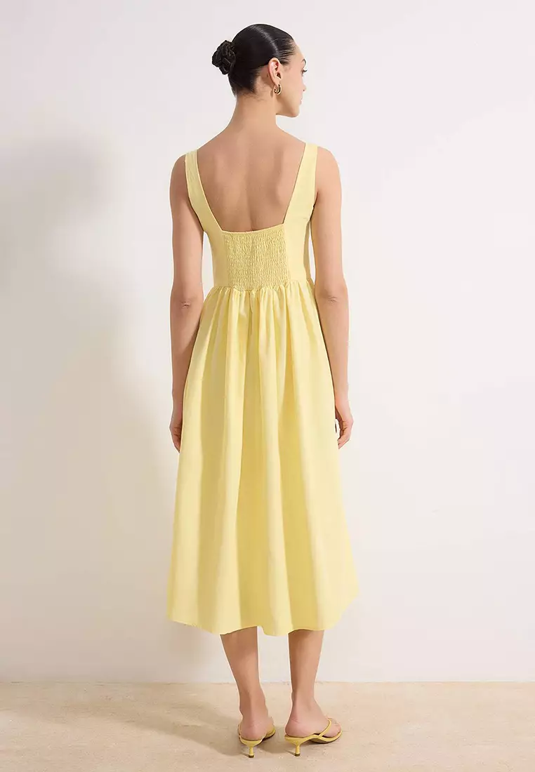 Light Yellow Gipeli Midi Poplin Woven Dress Twoss26El138