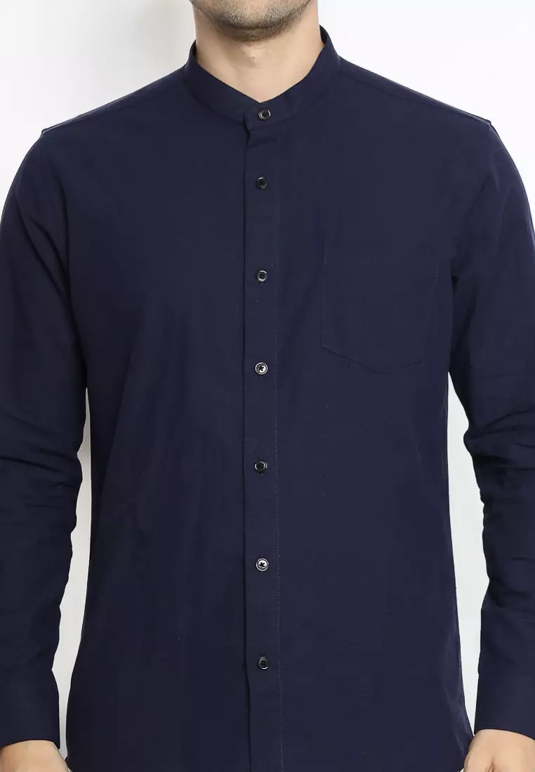 MAGINOT Kemeja Pria KOKO Basic Polos Lengan Panjang DARK NAVY