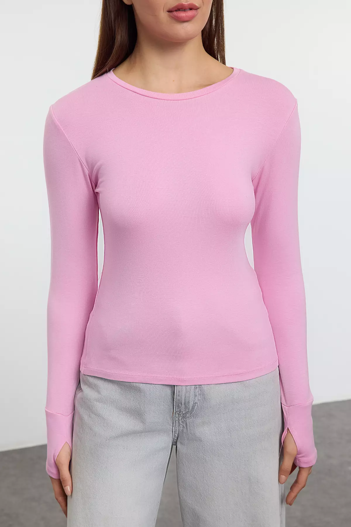 Pink Stretch Viscose Blouse Soft With Finger Snap Detail