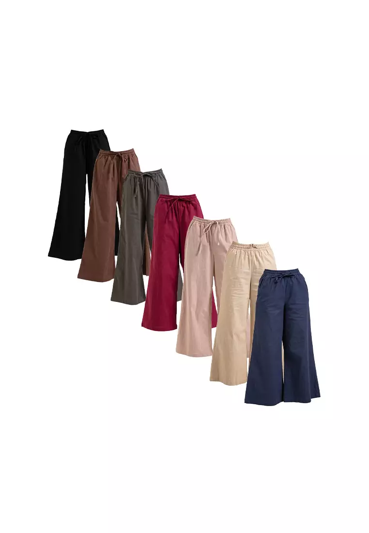 Forest Ladies Stretchable Cotton Linen Elastic Waist Wide Leg Pants Women Long Pants | Palazzo - 810473-14Khakigreen
