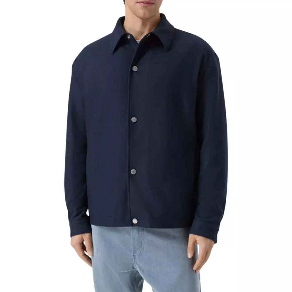 P-Craig-J-Coach Relaxed Fit Overshirt in Brushed Stretch Flannel Dark Blue