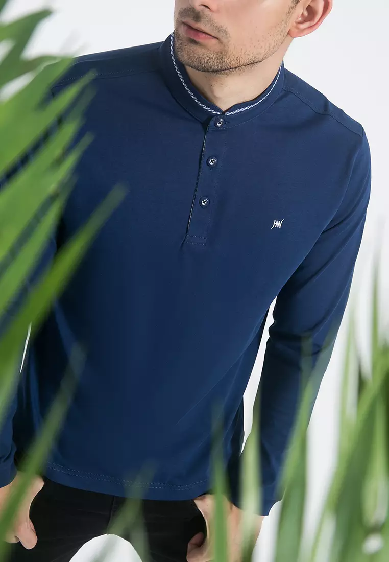 Johnwin - Kaos Casual - Kaos Lengan Panjang - Shanghai - Navy - Slim Fit - ATS.630.K457.27.C