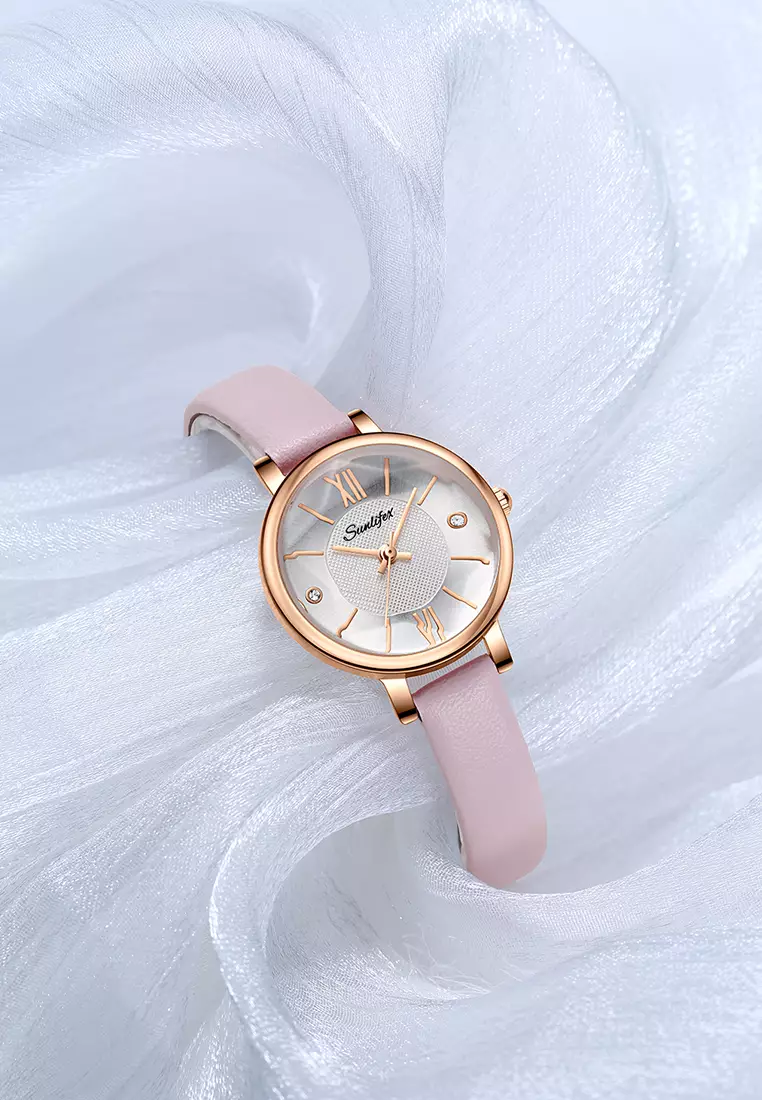 Jam Tangan Wanita 8005 Original Santai Kuarsa Tali Kulit Jam Wanita Anti Air Jam Tangan Cewek pink