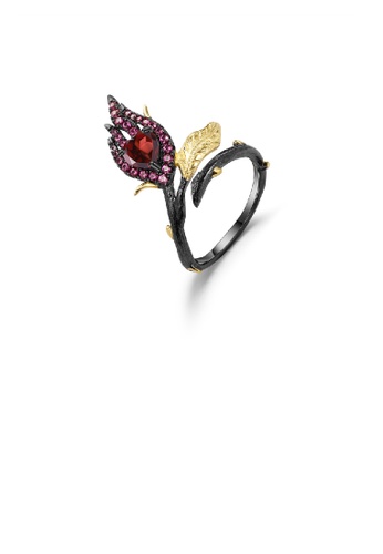Glamorousky purple 925 Sterling Silver Plated Black Fashion Temperament Floral Garnet Adjustable Open Ring with Cubic Zircons FA7BDAC078333BGS_1