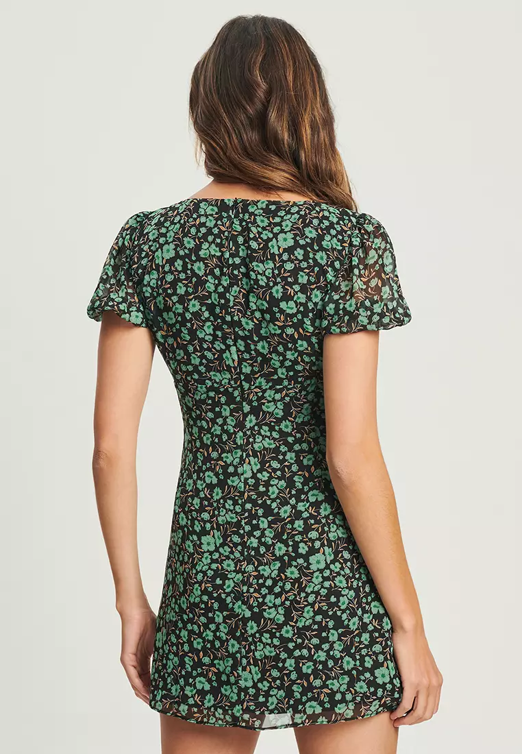 Elara dress in floral sale field green by motel