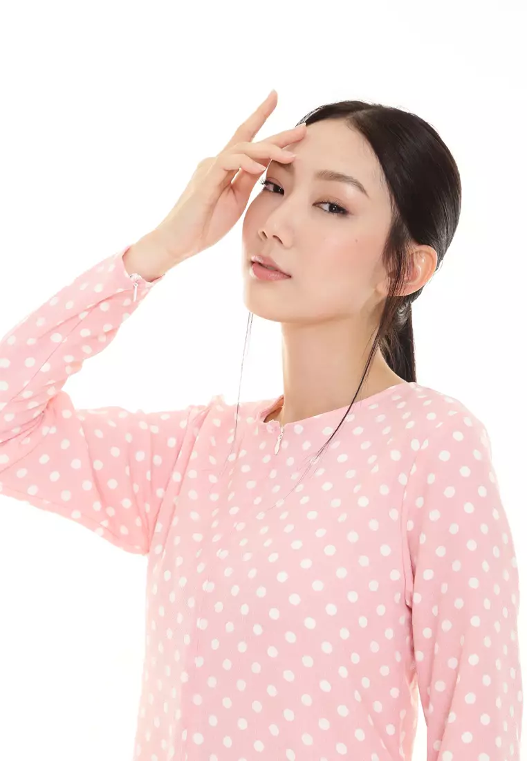 Rina Printed Kurung Modern in Soft Pink Polka Dot