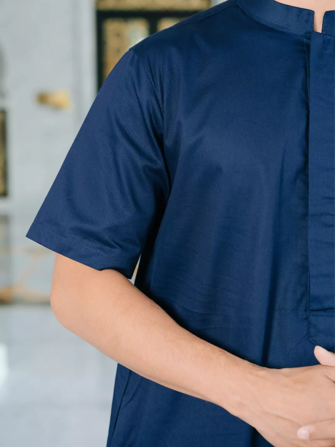 Adyatma Baju Koko Jubah Gamis Pria COTTON COMBED TWILL Navy Blue Regular Fit Baju Muslim Pria Lengan Pendek