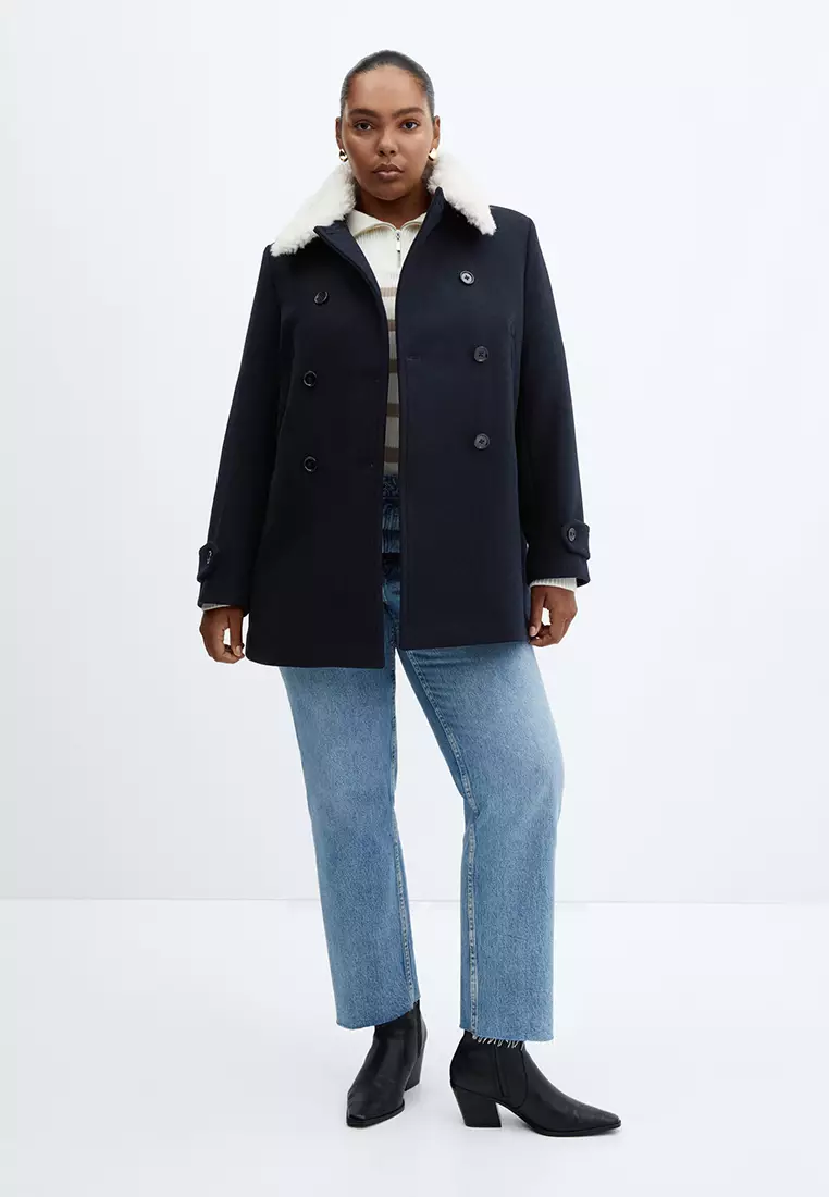 Fur collar double breasted coat discount