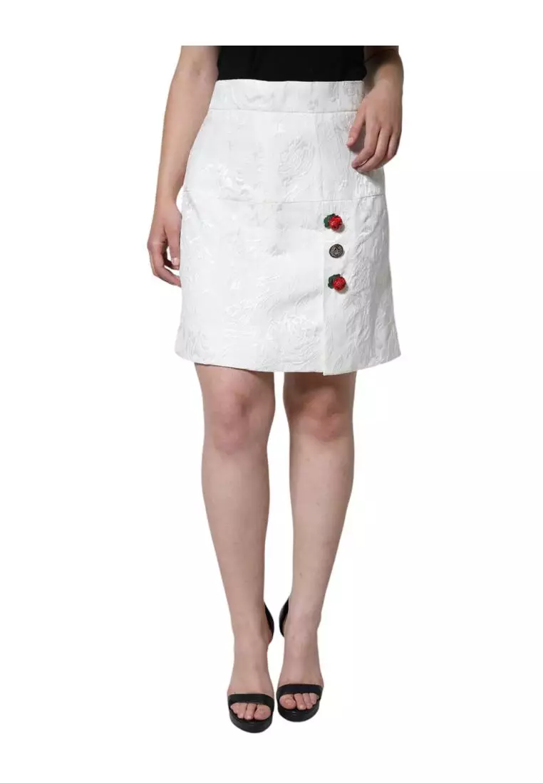 Dolce & Gabbana フローラル ボタン スカート ホワイト Dolce & Gabbana フローラル スカート ホワイト
