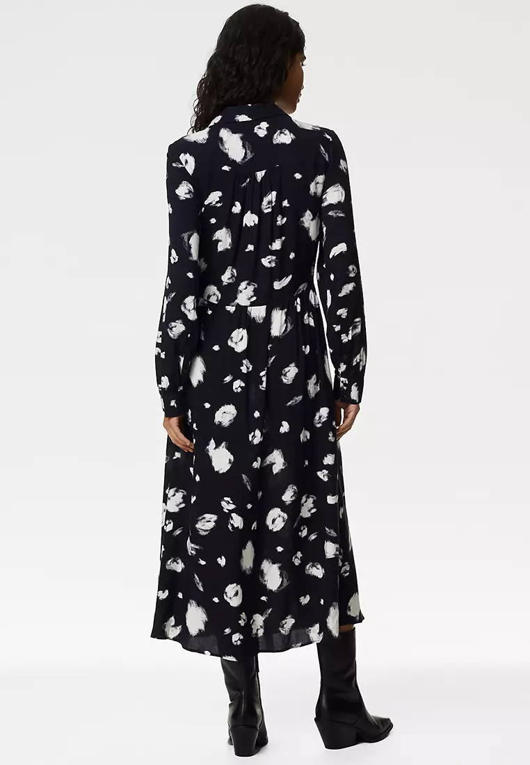 Printed Button Front Midi Shirt Dress