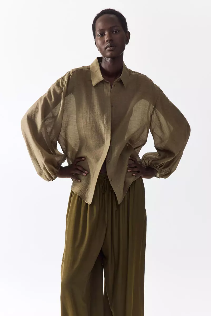 Linen-blend blouse