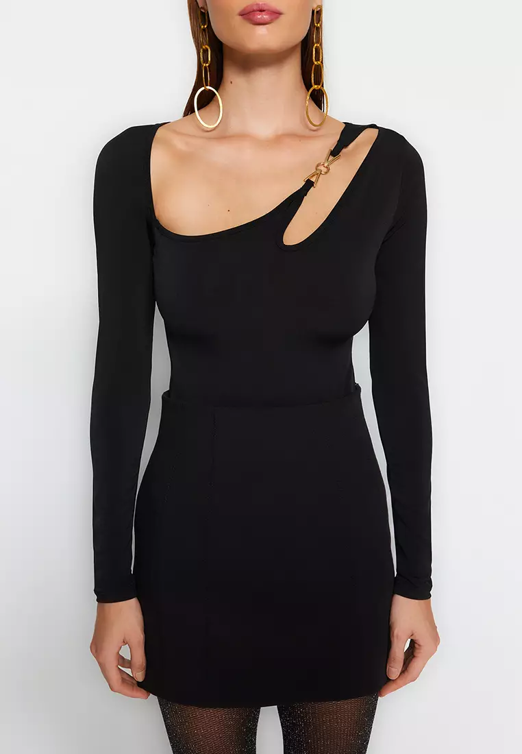 Black Bodycon Knit Christmas Bodysuit With Accessories