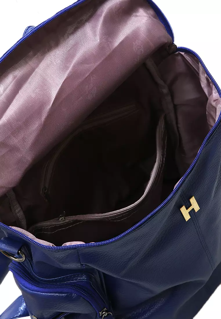 Afra Tas Ransel Wanita Large Compartment Backpack Uniqe Design Material Leather ORIGINAL - Blue