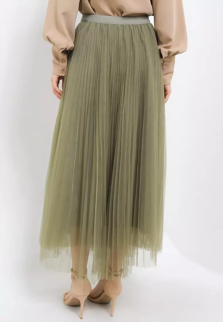 Pleated Tulle Maxi Skirt
