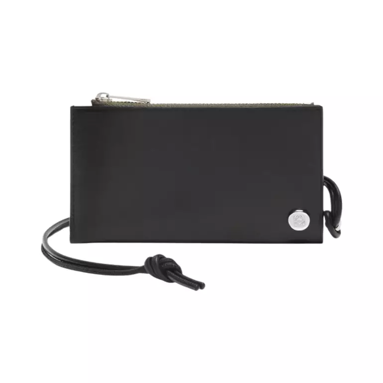 Pebble Slider Coin Cardholder in Shiny Nappa Calfskin Black/Dark Khaki