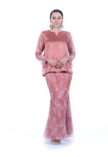 Kurung Kedah Lace from Rumah Kebaya Bangsar in Orange
