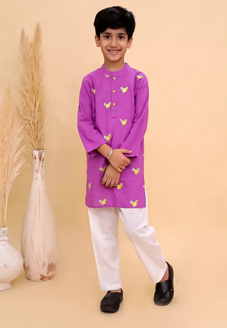 The Mom Store Tweet Dreams 男童刺绣库尔塔睡衣套装 - 紫色