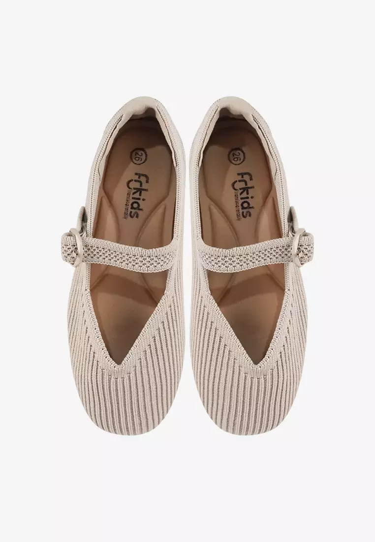 Sepatu Flatshoes Knit Mary Jane Anak Perempuan T.Mona Cream