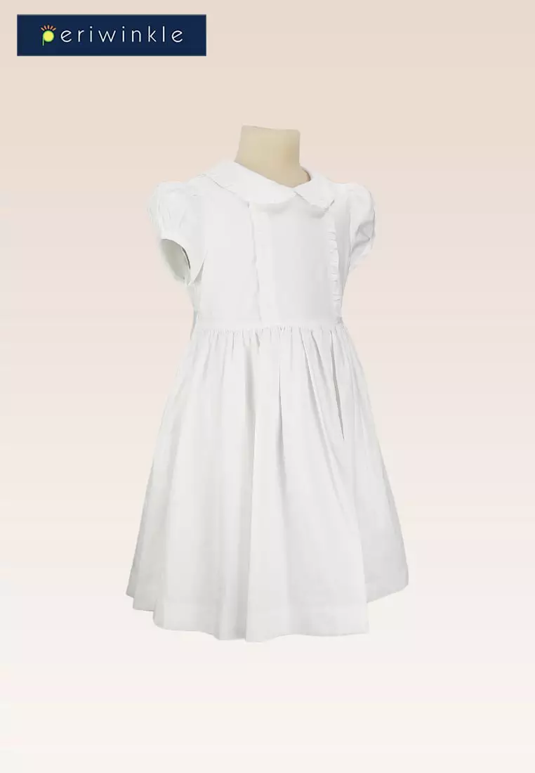 Kasandra Girls White Dress with Ruffles at Front and Collar