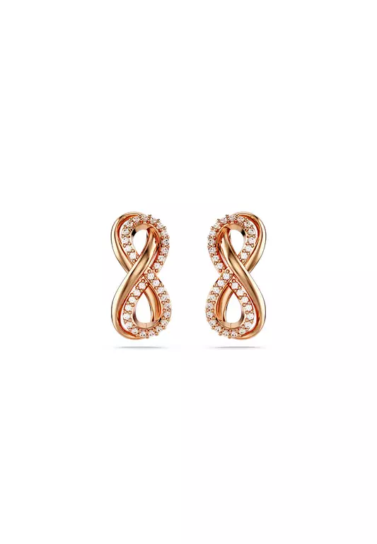 Hyperbola stud earrings, Infinity, White, Rose gold-tone plated