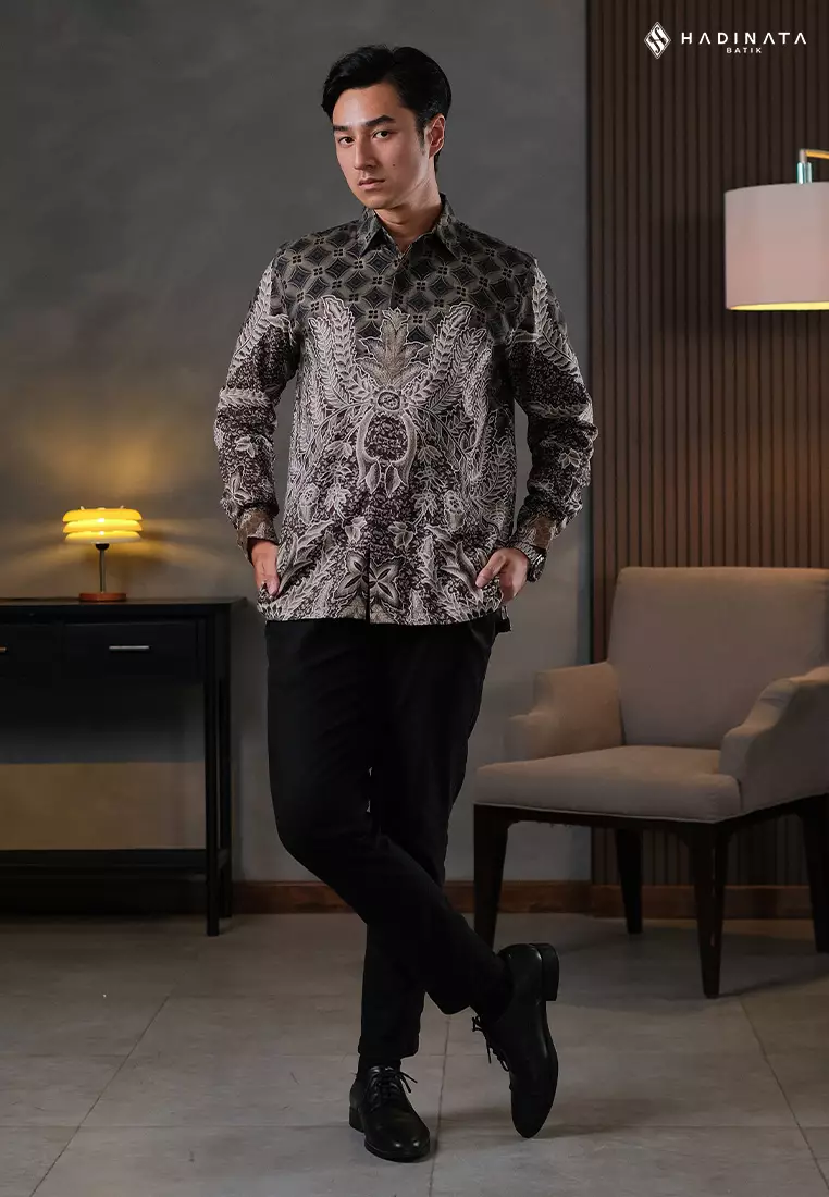 Hadinata Batik Pria Kemeja Panjang Furing Dobby Manadapala Black