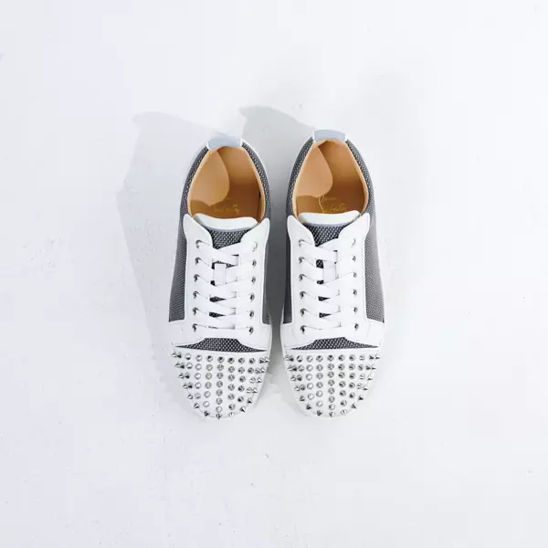 Sepatu CL CHRISTIAN LOUBOUTIN LOUIS JUNIOR SPIKE SILVER BLUE WHITE SNEAKER 100% ORIGINAL