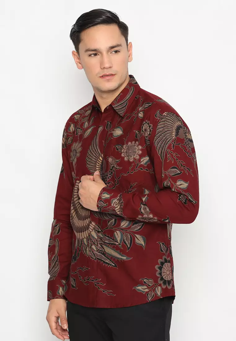 Kemeja Batik Pria Girindra - Maroon