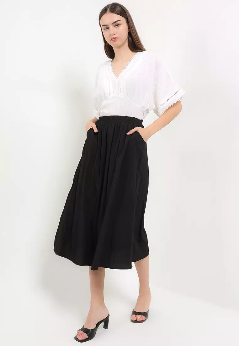 Midi Polyster Skirt W/ Pocket