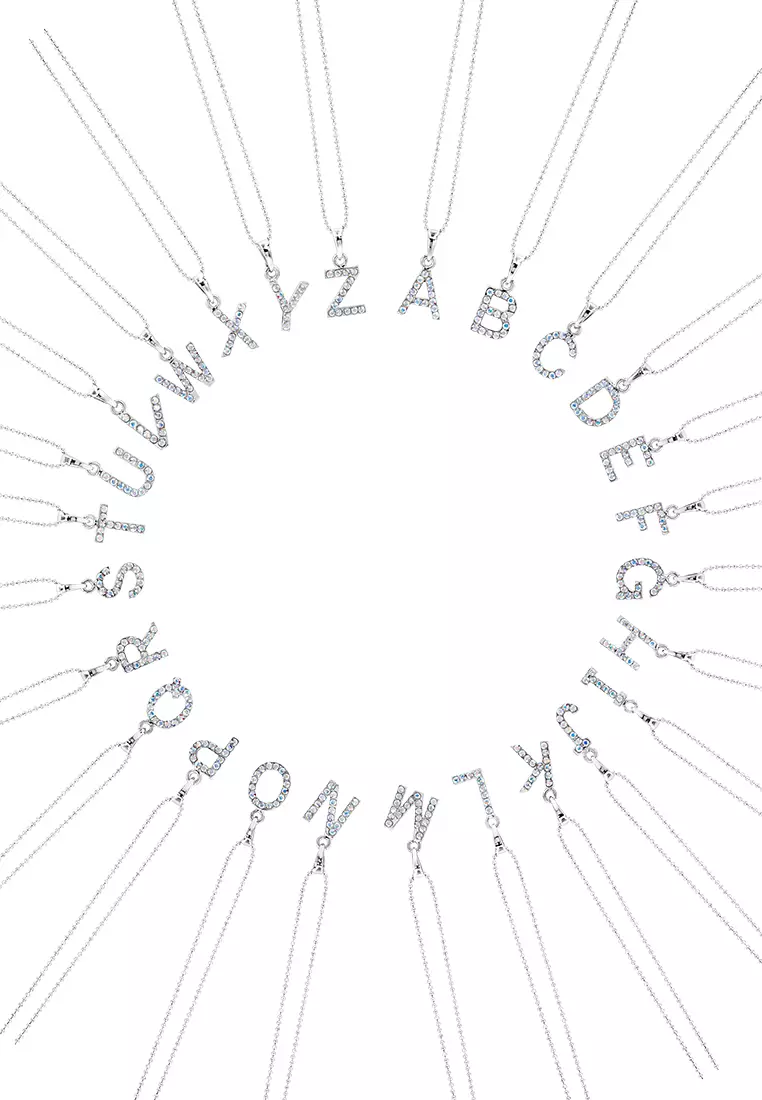 SO SEOUL Personalised Initial Alphabet Letter Swarovski® Aurore Boreale Crystal Pendant Chain Necklace - C / 45cm