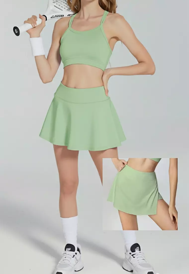 LB132 Rok Padel Tenis Wanita Legging inside Skort ada Kantong TdBolt hijau sage