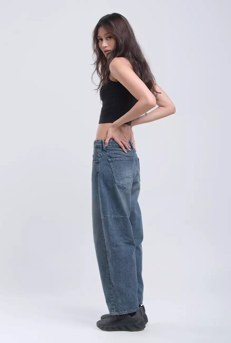 Celana Jeans Wanita Barrel Sora Medium Blue