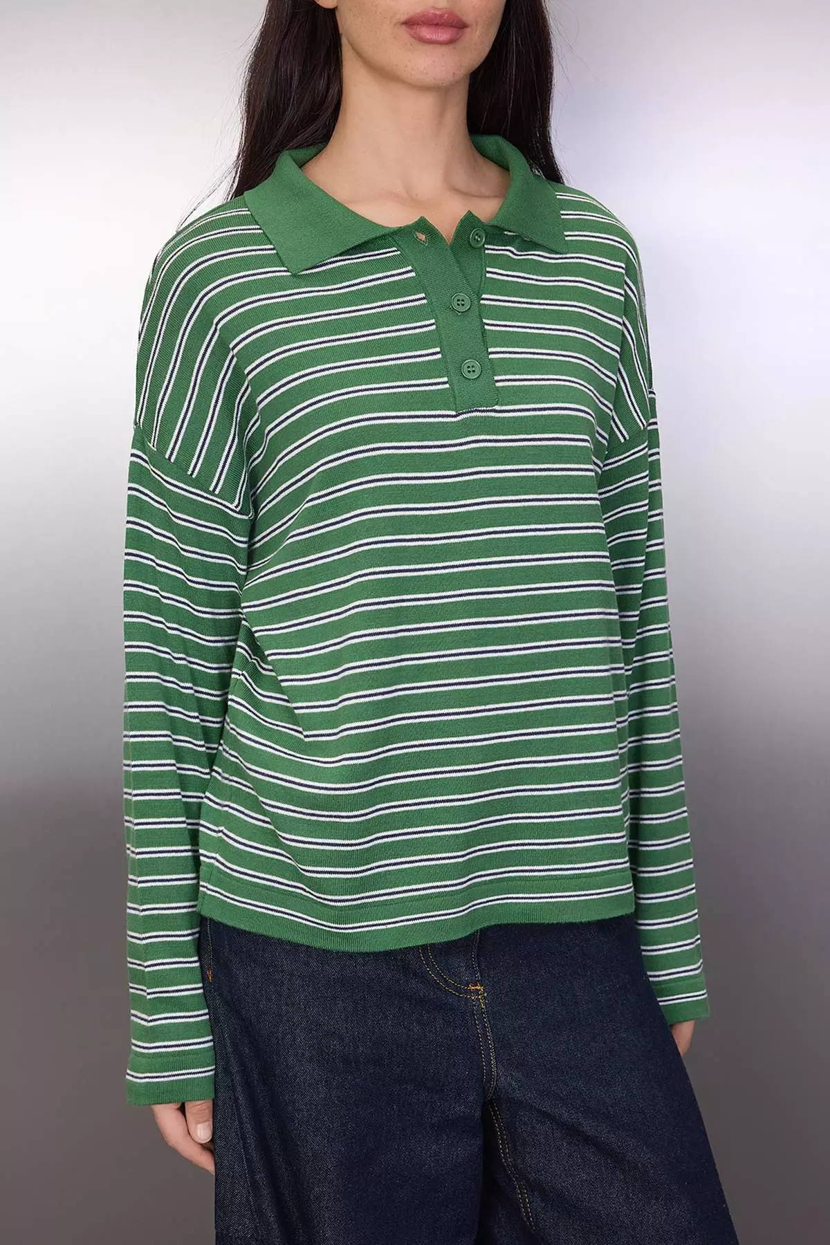 Wardrobe Essentials Green Premium Yarn/Custom Yarn Wide Fit Striped Knitwear Sweater Twoaw26Kz195