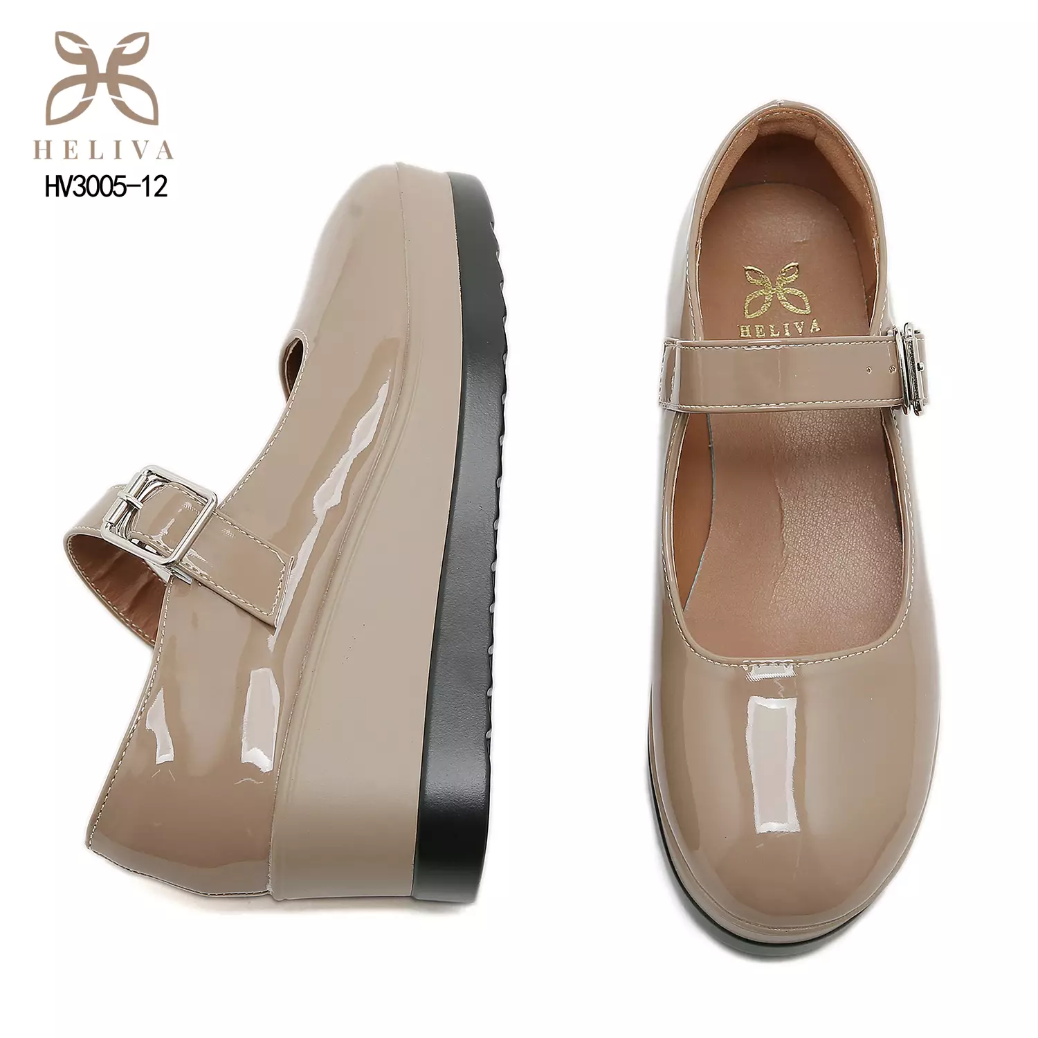 Heliva Mikha Glossy Strap Wedges with Feminine Charm Heel 5.5cm HV3005-12