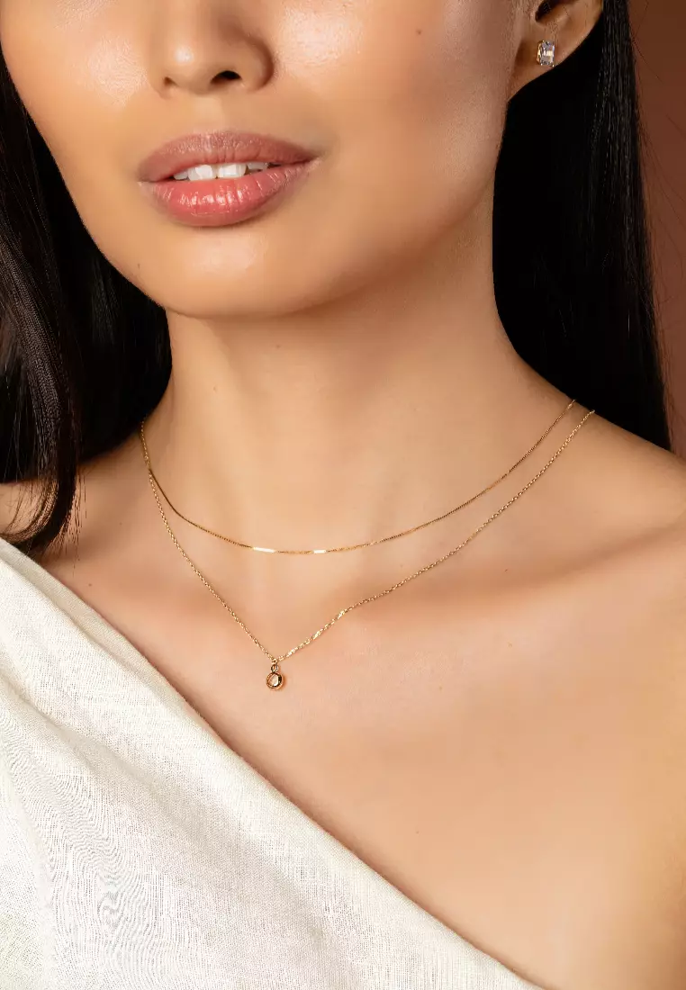 Birthstone Sphere Necklace White Quartz 14k Gold