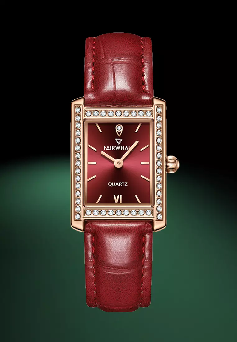 女士石英手錶，24 毫米，皮革錶帶