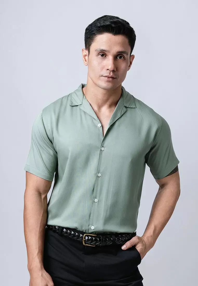 Cuban Viscose Light Sage Green Casual Shirt