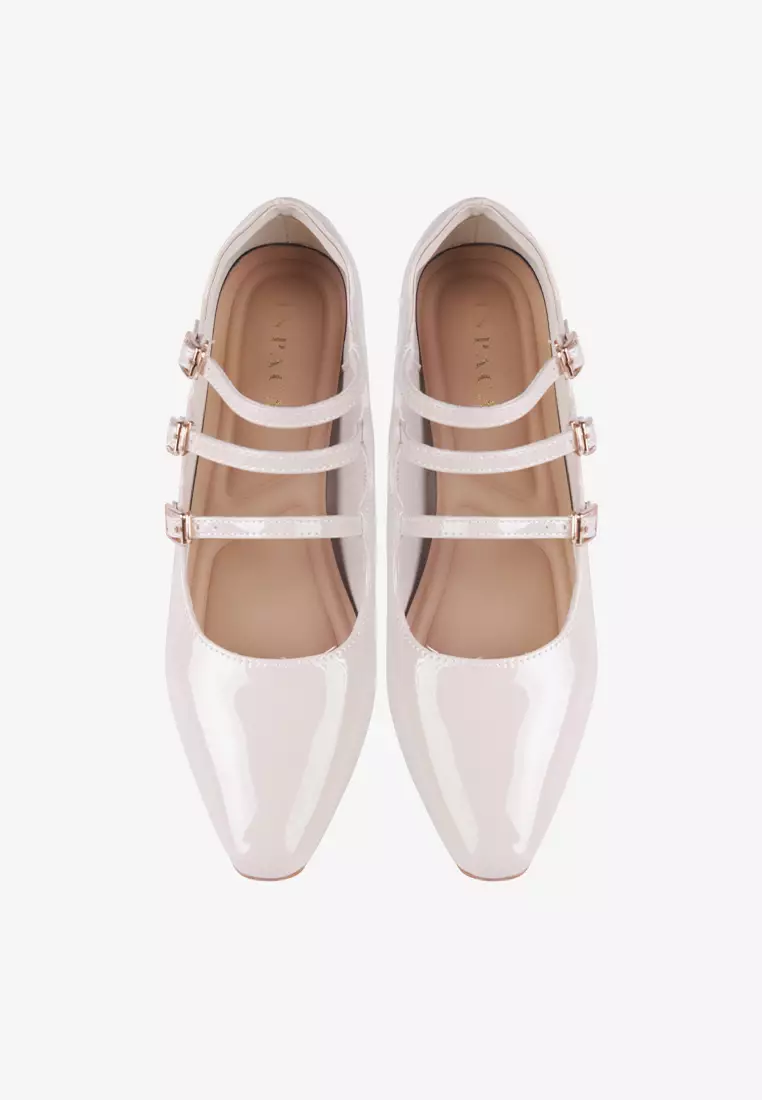 New Lenore Mary Jane Block Heels in Beige