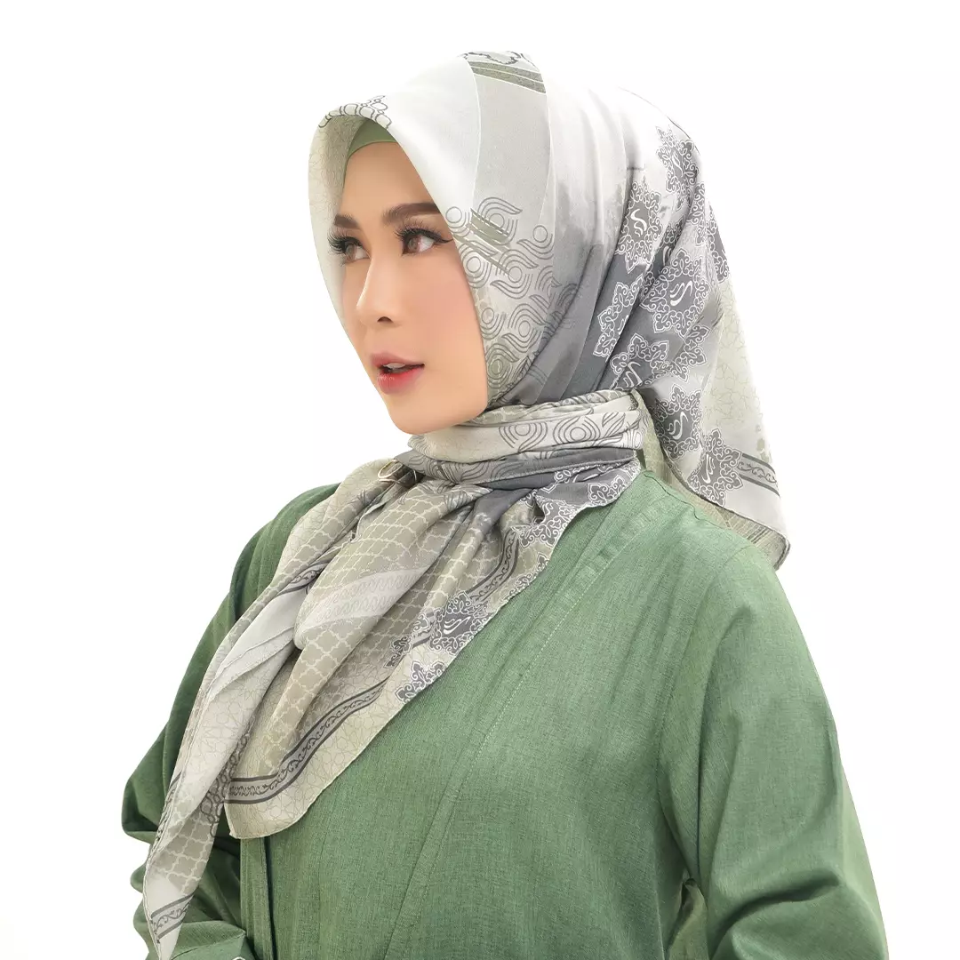 Rabbani - Kerudung Segi Empat Motif Tetra Resana AL - Moss Green