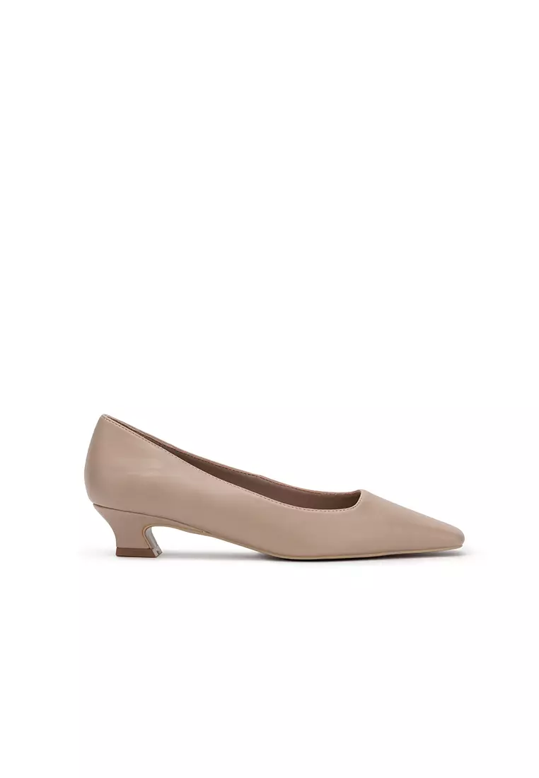 SQUARE TOE SCULPTURE HEEL PUMP 素面方頭底跟鞋
