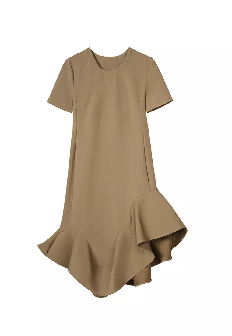 JNBY/女士袖荷葉邊中長款連衣裙