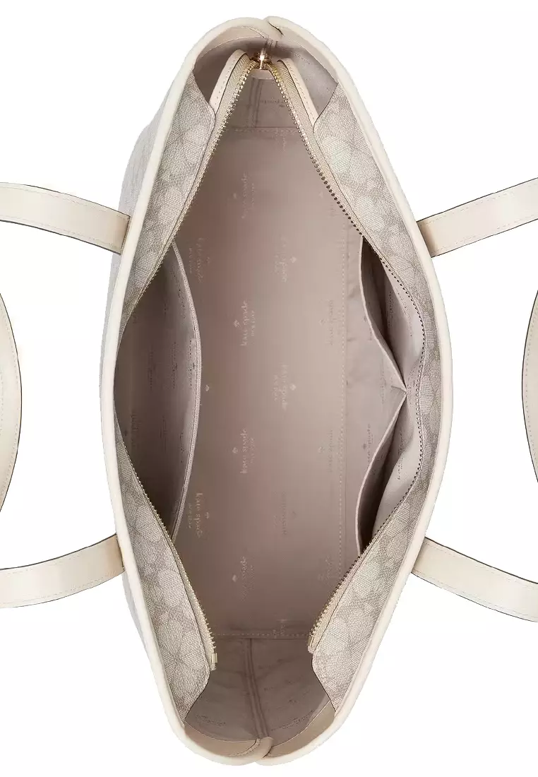 Signature Spade Flower Large Tote in Dark Mushroom Cap Multi KG086