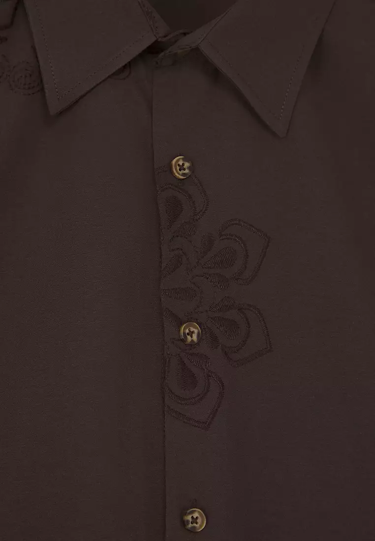 Limited Edition Brown Boxy Fit Embroidered Shirt TMNSS25GO00039