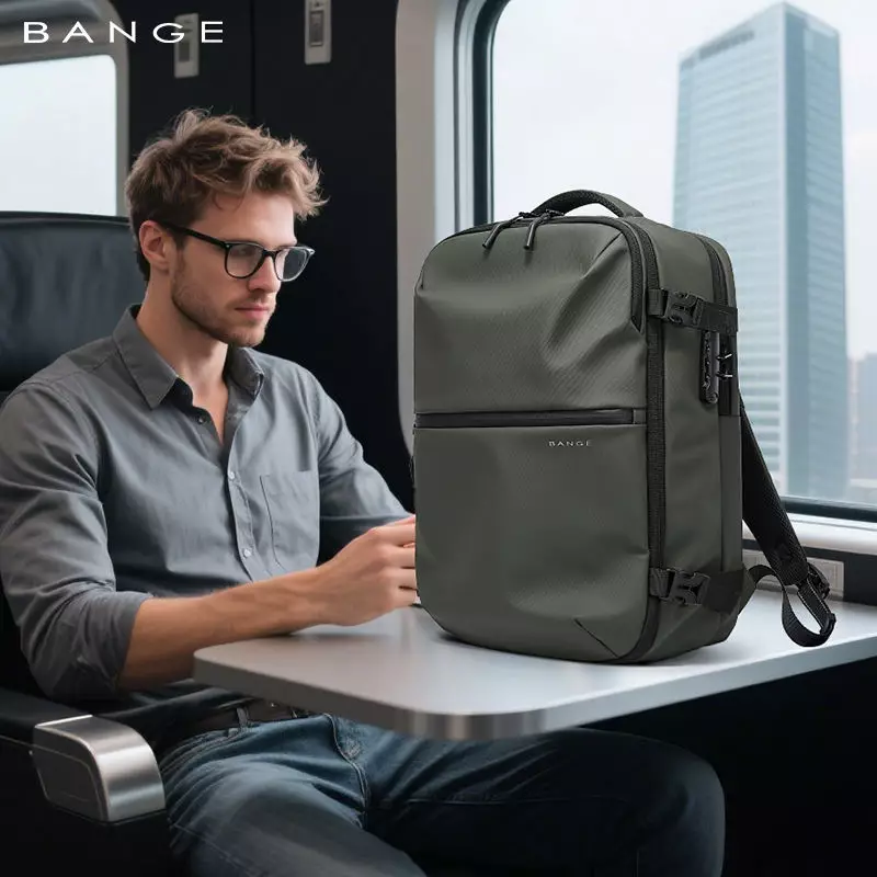 BANGE BG7875 Tas Ransel pria Laptop Kerja Pria Travel Backpack Lock TSA Waterproof-Green