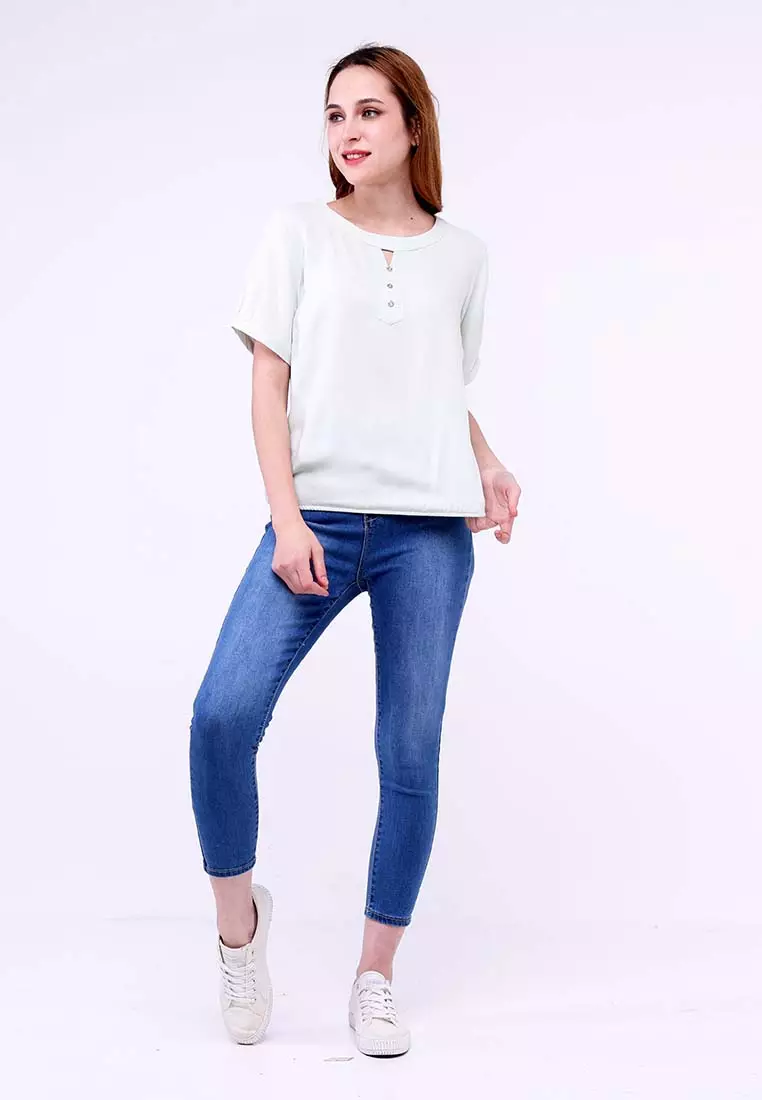 Buy Redgirl Short Sleeves Round Neck Blouse 2024 Online Zalora