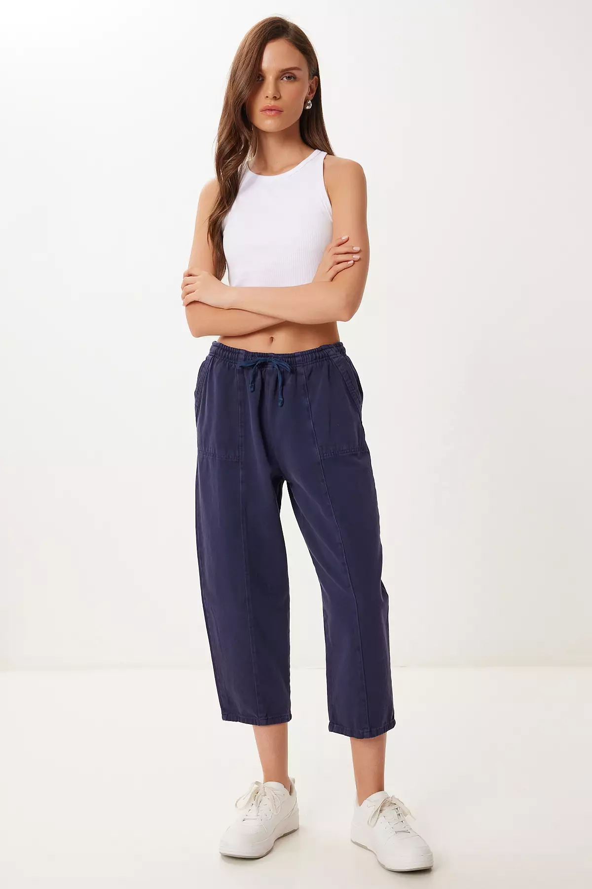 Jual Happiness Istanbul Women's Navy Blue Capri Casual Gabardine