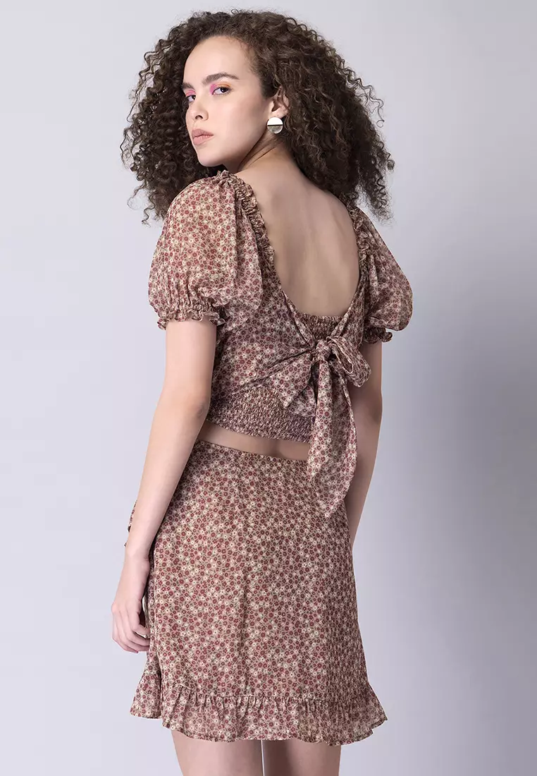 Floral smocked mini skirt shop